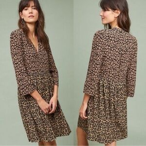 Maeve by Anthropologie Large Leopard Print V-Neck Dress NEW WITH TAGS